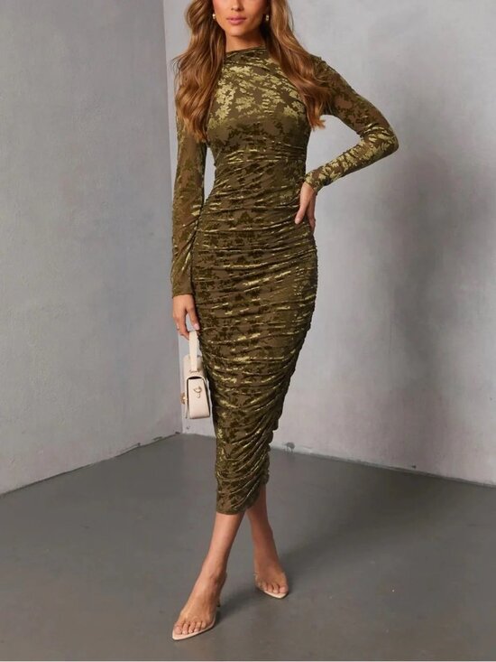 Badgley Mischka Dresses & Skirts - NWT! Badgley Mischka Kendall Velvet Burnout Ruched Long Sleeve Bodycon Dress 0
